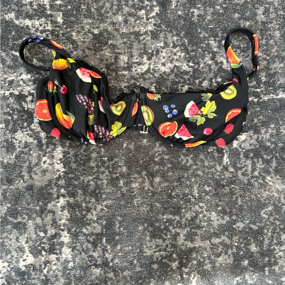 Wild Fable Black Fruit Print Bikini Top